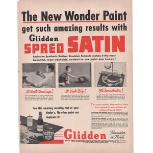 Glidden Spred Satin Paint Magazine Advertisement 1950 Two Color Vintage Home